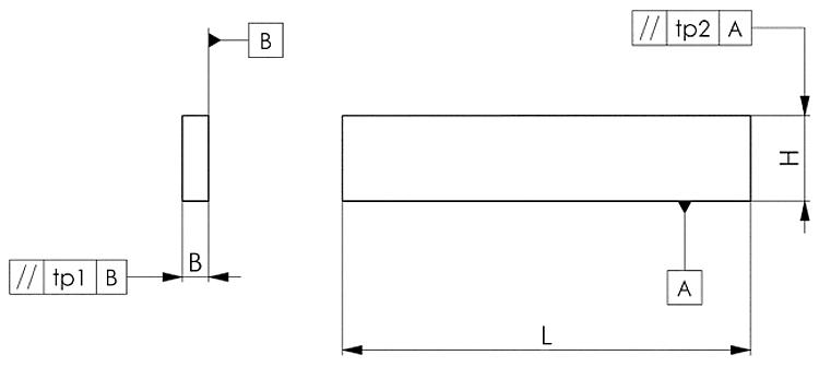 AMF 6346P-6,3 Parallelunterlagen-Paar, B: 6,3, H: 20, L: 100 - DIN 6346P Parallelunterlagen-Paar-Skizze