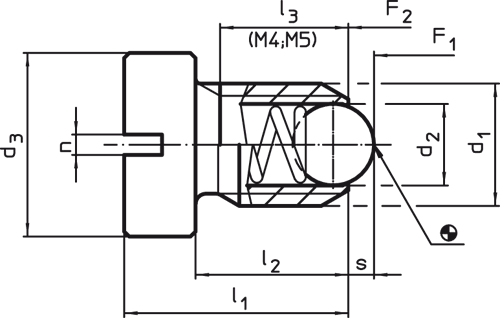 Halder 22050.0942 Federndes Druckstück mit Kugel, Kopf und Schlitz M 6, rostfreier Stahl, Standard-Federkraft - Federnde Druckstuecke Federndes Druckstueck mit Kugel und Kopf
