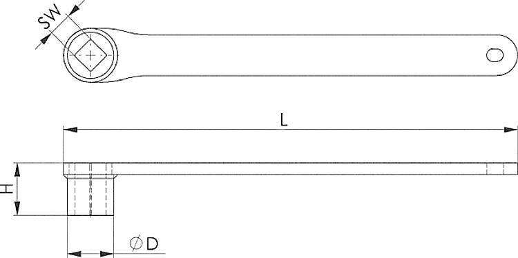 AMF 248- 8 Vierkant-Ringschlüssel, SW: 8, D: 17, L: 160 - LE 248 8 Vierkant-Ringschluessel -Skizze