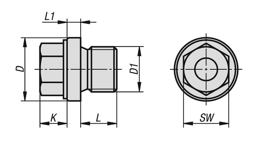 Leschhorn 10111.VM16X1,5 VERSCHLUSSSCHRAUBE DIN910 OHNE ENTLÜFTUNG, M16X1,5, SW=17, FORM:A,,STAHL VERZINKT - LE 10111-V Verschlussschrauben mit Bund und Aussensechskant DIN 910-Skizze
