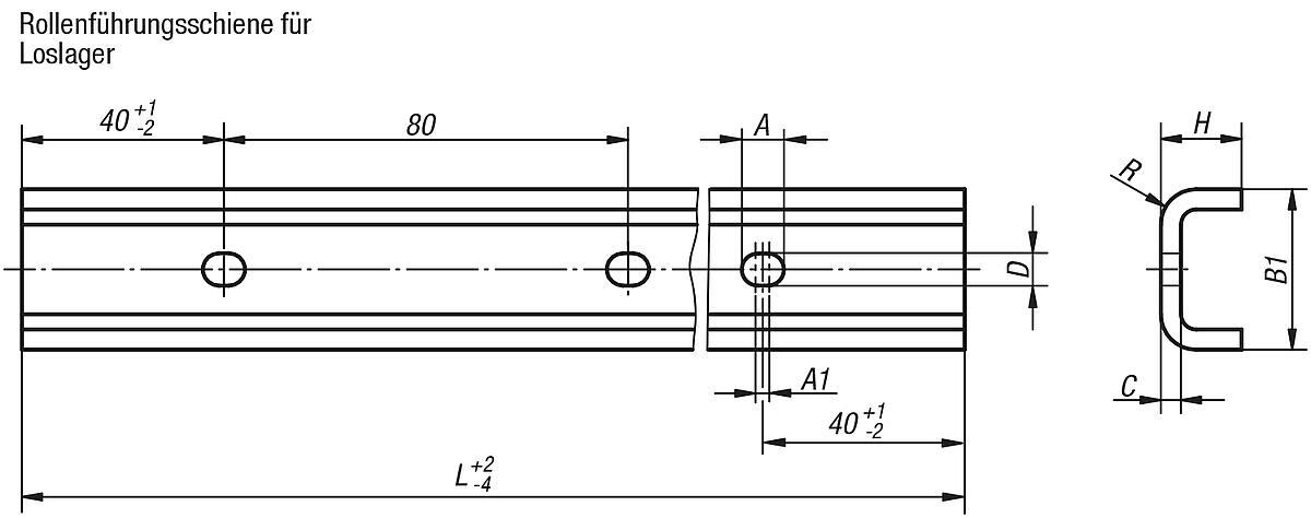 Norelem 21320-245X0800 FÜHRUNGSSCHIENE, LOSLAGER, L=800 MM - LE 21320-L Rollenfuehrungsschienen fuer Loslager - Massblatt