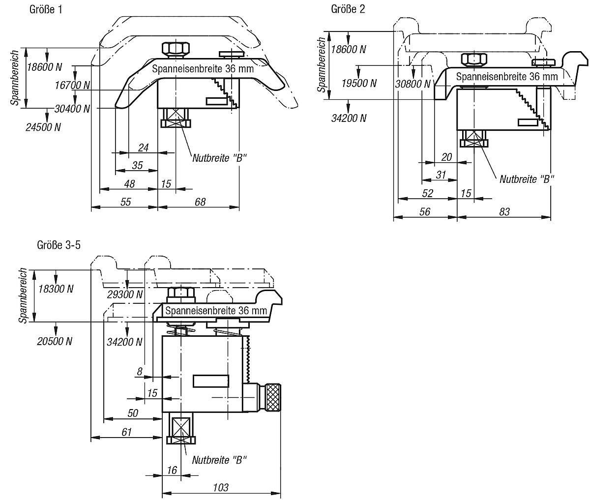 Kipp K0004.50X14 SCHNELLSPANNPRATZE GR.5  B=14, - K0004 Schnellspannpratzen - Massblatt