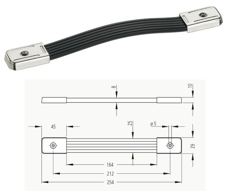 Leschhorn MA-29.A212.84   Ausziehbare Tragegriffe A 228, Weichkunststoff, Abdeckkappen Stahl vernickelt, M5 Senkkopfschrauben - MA-29-A212-84