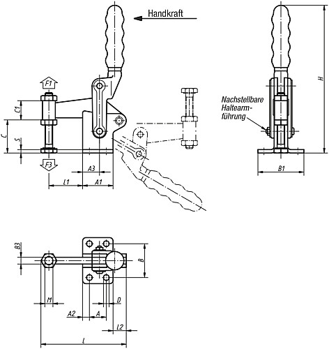 Norelem 05400-02 SCHNELLSPANNER VERTIKAL, SCHWERE AUSFÜHRUNG, P=700 daN - Norelem 05400 Schnellspanner schwere Ausfuehrung vertikal