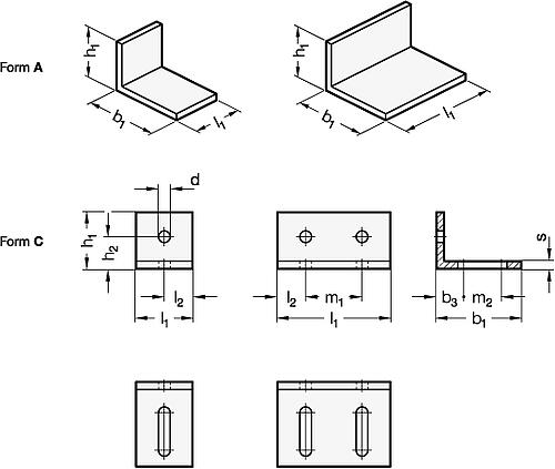 Ganter 970-ALM-30-45-30-A Montage Winkel, ungleichschenklig - GN 970 Montage Winkel - ungleichschenklig-Skizze