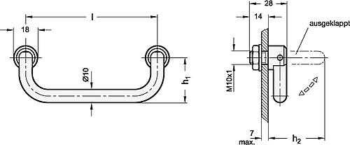 Ganter 425.2-NI-10-100-GS Edelstahl-Klappgriffe, in beiden Endstellungen arretiert - GN 425-2 Edelstahl Klappgriffe-Skizze