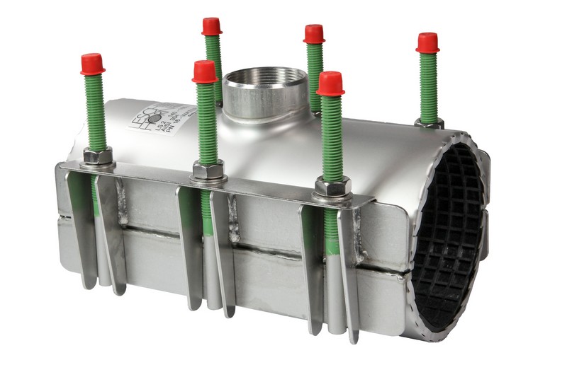 Leschhorn LS2-A-450-470-700-11/2-AG-EPDM-V2A  Edelstahl-Anbohrschellen zweiteilig Gewindeabgang 11/2-AG Spannbereich 450-470  BL700, Dichtung: EPDM, Material: 1.4301 (V2A, AISI 304), PN 10 bar Wasser, PN 3 bar Gas - LS2-A-IG-EPDM-V2A