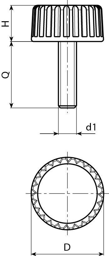 Leschhorn H760 Rändelschrauben  D 15; Gewinde d1 M6X15; Kunststoff PA, schwarz, - Boteco H760 Raendelschrauben