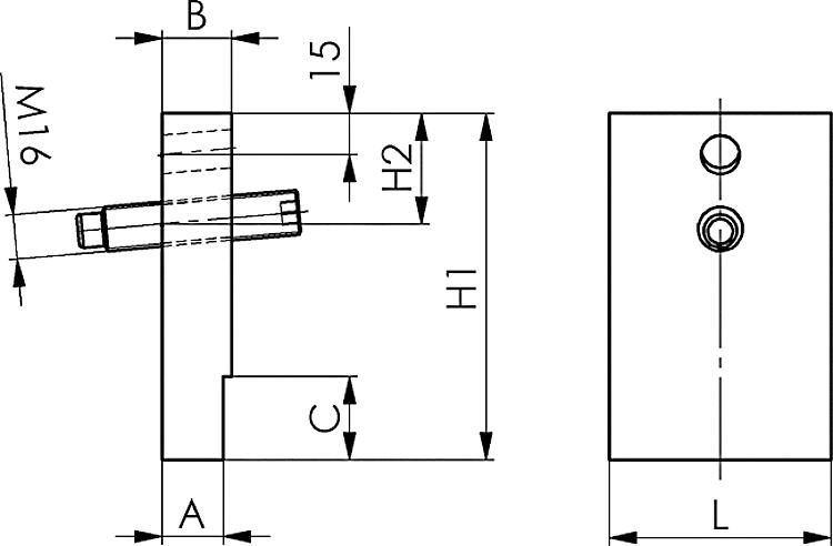 AMF 6358-18 Druckblock, Nut: 18, B: 20, H1: 100, H2: 40 - LE 6358 Druckblock -Skizze