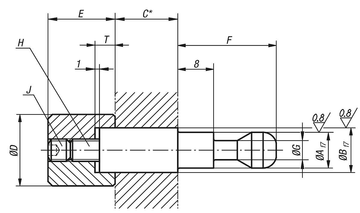 Kipp K0910.008080 SPANNBOLZEN B=8, C=80, L=80MM - K0910 Spannbolzen - Massblatt