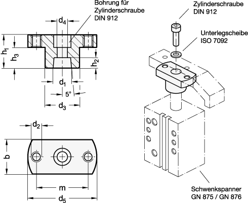 Ganter 875.4-AL-12-30-HE  Adapterflansche, für Schwenkspanner GN 875 / GN 876, d1: 12, m: 30, Oberfläche: HE - harteloxiert - GN 875-4 Adapterflansche - fuer Schwenkspanner GN 875 - GN 876 - Massblatt