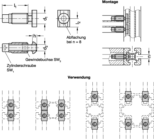 Ganter 23B-10L-R-SZ-4  Automatikverbinder, Stahl, für Aluprofile (b-Baukasten), rechtwinklige Verbindung, Werkstoff / Oberfläche: SZ - Stahl, verzinkt, blau passiviert, n (Profiltyp L): 10, Gebinde (Stück): 4 - GN 23b Automatikverbinder-Stahl-fuer Aluprofile-b-Baukasten-rechtwinklige Verbindung-Massblatt