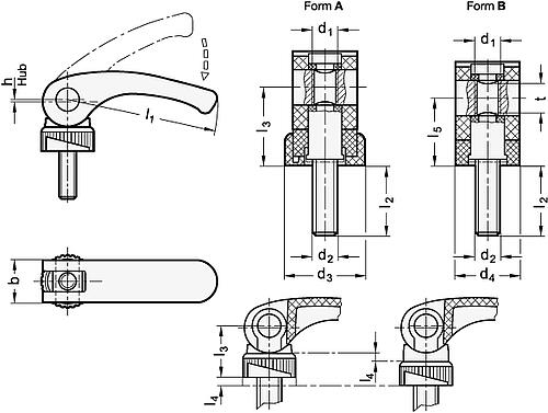 Ganter 926-63-M6-25-B Exzenterspanner, Kunststoff, mit Schraube Stahl - GN 926 Exzenterspanner - Kunststoff - mit Schraube Stahl-Skizze