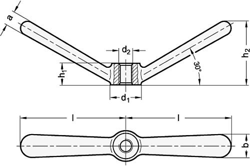Ganter 206.1-16-M8-NI DOPPELARMIGE SPANNMUTTER, EDELSTAHL - GN 206-1 Doppelarmige Spannmuttern - Edelstahl Feinguss-Skizze