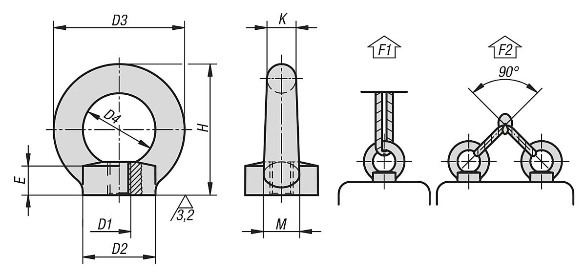 Kipp K0768.24 RINGMUTTER DIN 582 AUSG.`72,D1=M24, - K0768 Ringmuttern aehnlich DIN 582 - Massblatt