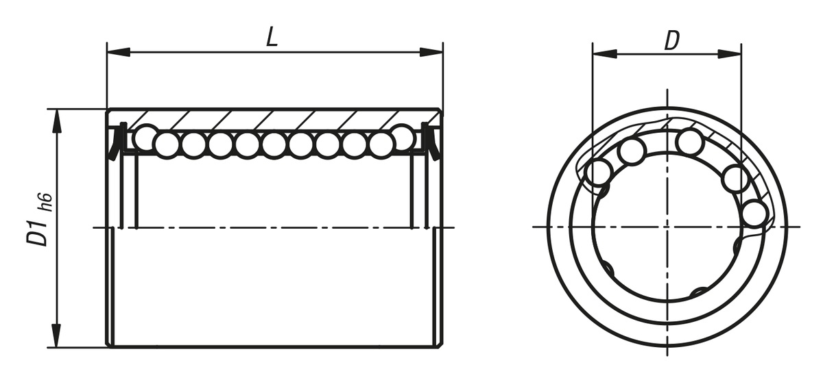 Norelem 21511-02-1202 LINEARKUGELLAGER KOMPAKT GESCHLOSSEN - NLM 21511-02 Linearkugellager Stahl kompakt-Skizze