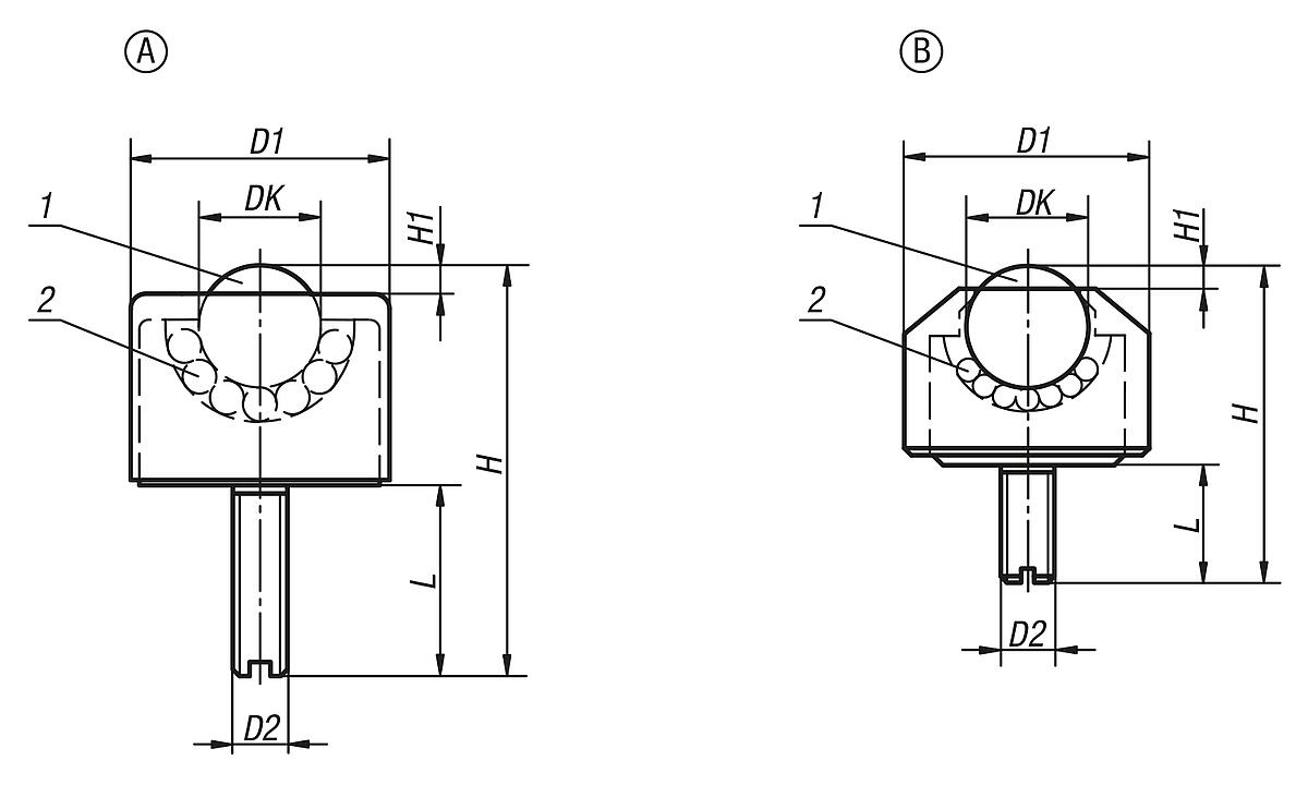 Norelem 95180-1108 KUGELROLLE MINI D2=M08X18, FORM:A ,STAHL, KOMP:STAHL - NLM 95180 Kugelrollen mini - Massblatt