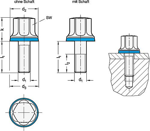 Ganter 1580-M4-12-MT-H Edelstahl Schrauben, Hygienic Design - GN 1580 Edelstahl Schrauben - Hygienic Design - mit-Abbildung