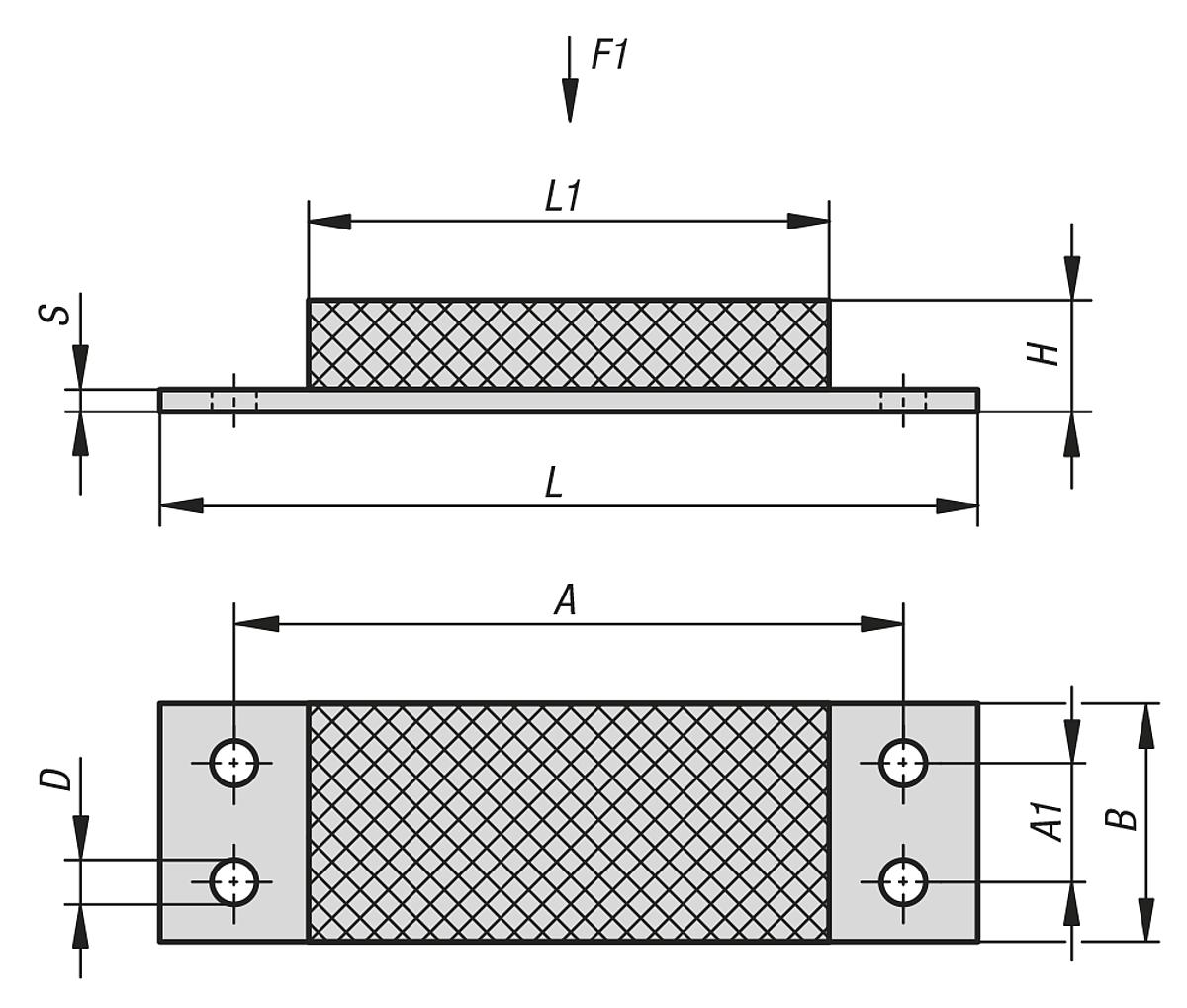 Norelem 26120-10004512057 GUMMI METALL ANSCHLAGSCHIENE, B=100, H=45, L=120 - NLM 26120 Gummi Metall Anschlagschienen - Massblatt