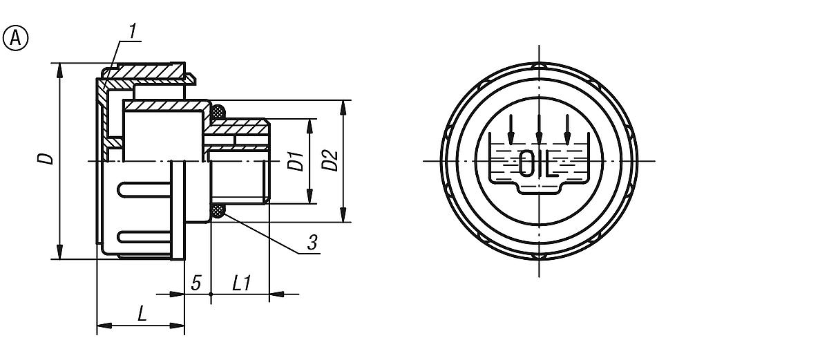 Norelem 28034-1361615 ENTLÜFTUNGSSCHRAUBE FORM A, D=36, D1=M16X1,5 - NLM 28034-A Entlueftungsschrauben Form A - Massblatt