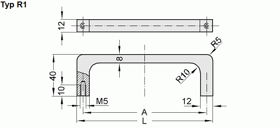 Leschhorn R1-12.055.9002   ProfilAluuminium Bügelgriffe A 55,  grauweiß pulverbeschichtet - LE R1 - S1 -Clean Line- - R1 Massblatt