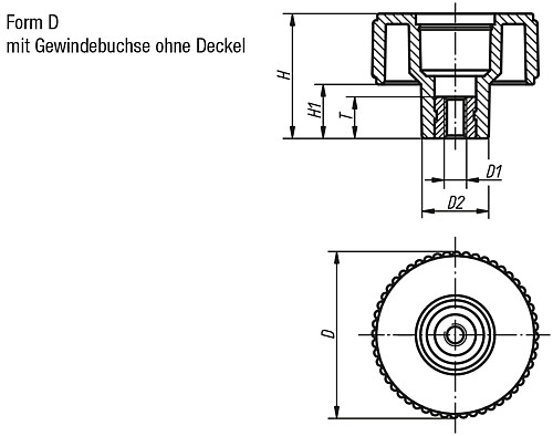 Kipp K0260.1105 NOVO.GRIP RÄNDELRAD  GR.1  FORM D, D=40  M5 - KIPP K0260-D Raendelraeder mit Innengewinde - Form D