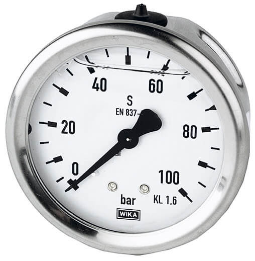 RIEGLER 806-C Glyzerinmano., CrNi-Stahl, G 1/4 hinten zentr., 0 - 6,0 bar, Ø 63 - LE71512 805-C Glyzerinmanometer - Anschluss hinten - zentrisch