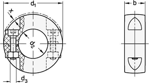 Ganter 707.5-35-B14-SG Geteilte Stellringe, Kunststoff - GN 707-5 Geteilte Stellringe - Kunststoff-Skizze