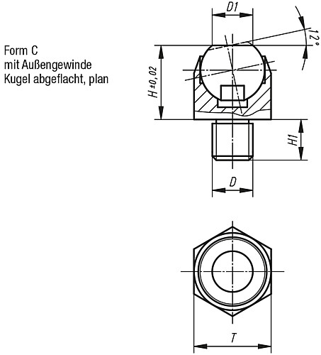 Kipp K0302.106 PENDELAUFLAGE FORM C  M6, - KIPP K0302-C Pendelauflagen - Neigungswinkel 12 Grad Form C