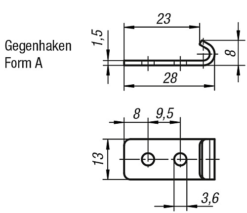 Kipp K0044.9136281 GEGENHAKEN ZU SPANNVERSCHLUSS, FORM A, STAHL - KIPP K0044-GHA Gegenhaken Form A