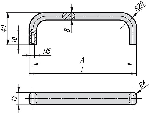 Kipp K0202.055051 BÜGELGRIFF OVAL, A=55, M5, SCHWARZ ELOXIERT - KIPP K0202 Buegelgriffe oval