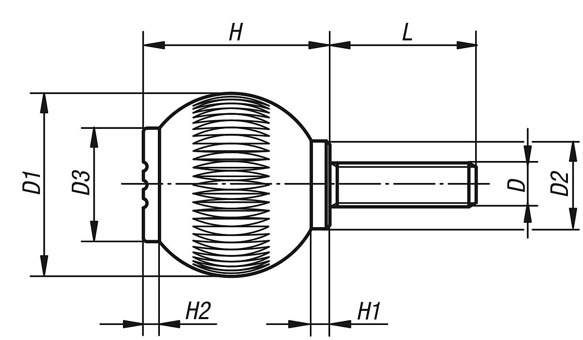 Kipp K0253.3106X20 NOVO.GRIP GRIFFKUGEL GR.3, D=40, M10X20, DECKEL VERKEHRSROT - K0253-AG Griffkugeln mit Aussengewinde - Massblatt