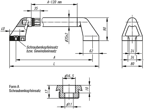 Kipp K0226.300101 ROHRGRIFF FORM A, A=300, - KIPP K0226-A Rohrgriffe - Form A