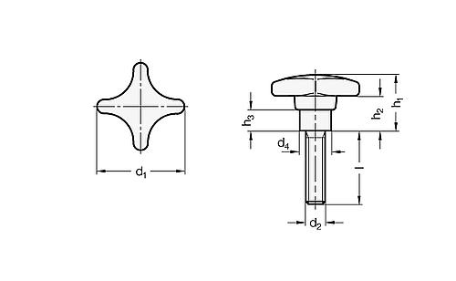 Ganter 6335.5-TE-32-M6-16 Kreuzgriffschrauben, Kunststoff, mit vorstehendem Edelstahl Bund, Edelstahl Gewindestift - GN 6335-5 Kreuzgriffschrauben - Kunststoff