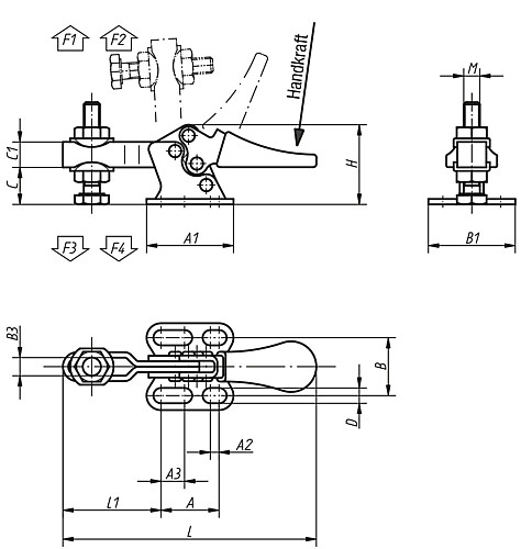 Kipp K0069.0050 MINISCHNELLSPANNER HORIZONTAL, MIT WAAGRECHTEM FUSS, P=50 da - KIPP K0069 Minischnellspanner horizontal mit waag