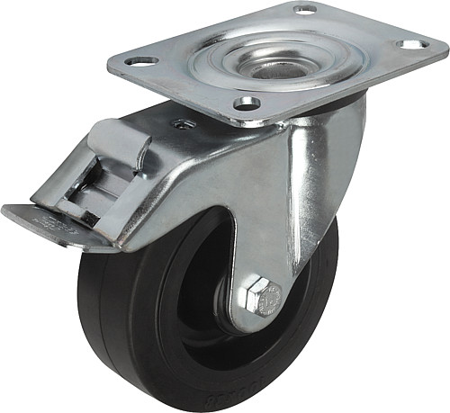 Norelem 95018-100372 LENKROLLE MIT FESTSTELLSYS STOP-FIX,, D=100, B=32, GUMMI, KOMP:STAHL - Norelem 95018-LS Lenkrolle mit stop fix