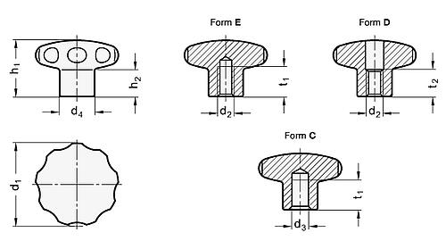 Ganter 5335.4-60-M10-E Edelstahl Sterngriffe, Werkstoff Nr. 1.4404 (A4) - GN 5335-4 Edelstahl Sterngriffe - Werkstoff A4 -Abbildung