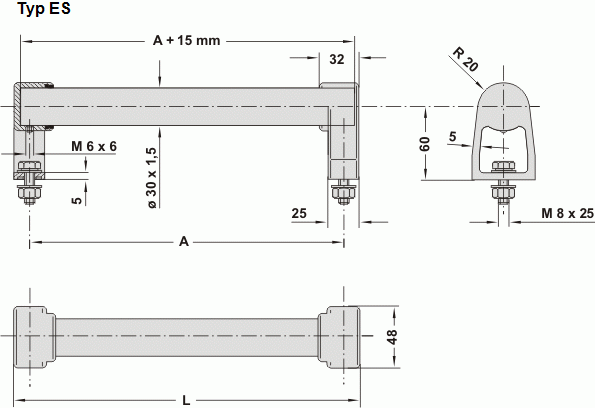 Leschhorn ES-30-400-ST   zusammensteckbare Edelstahl Bügelgriffe, Standardgriff, A 400,  gebürstet und elektropoliert - Leschhorn ES zusammensteckbare Edelstahl Buegelgriffe