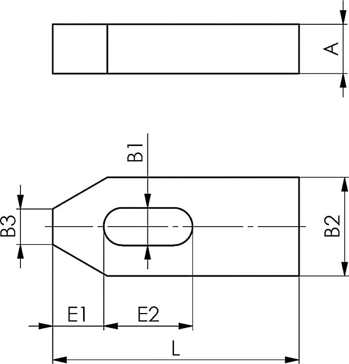 AMF 6314-11x80 Spanneisen, flach, für   Spannschraube   metr.: M10, für   Spannschraube   Zoll: 3/8, A: 15 - DIN 6314 Spanneisen - flach-Skizze