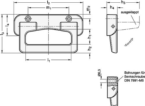 Ganter 825.1-90-GR Klappgriffe, Kunststoff - GN 825-1 Klappgriffe - Kunststoff-Skizze