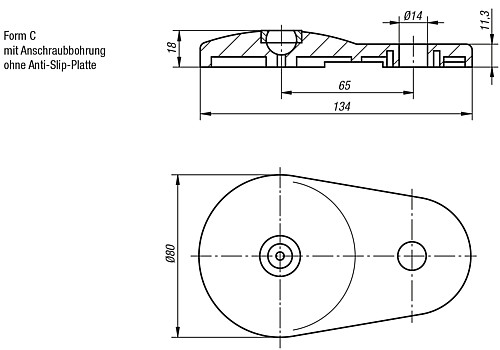Kipp K0417.30801 TELLER M. AUSLEGER FORM C, FÜR GELENKFU?, ZINK - KIPP K0417-C Teller mit Ausleger fuer Gelenkfuesse au