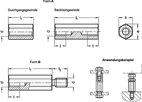Ganter 6220-ST-M10-100-A Abstandshalter, Stahl - GN 6220 Abstandshalter - Stahl-Abbildung
