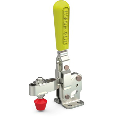 DESTACO 207-LBR Vertikal-Kniehebelspanner Haltekraft 1700 N - 2700 N, Öffnungswinkel 90° - 115° - DESTACO 207-U-Y Vertikalspanner - U-Spannarm - Fuss abgewinkelt - Handrgriff gelb