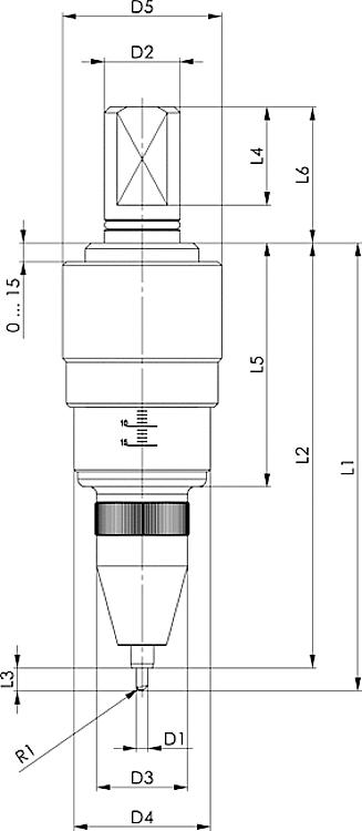 AMF 1560ML AMF-Marker Large, L1: 119 mm, L2: 113 mm, D1: 3 mm, D2: 20 mm - LE 1560ML Marker Large -Skizze