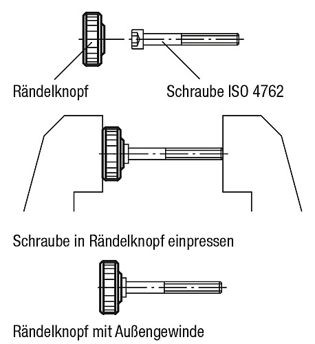 Norelem 06132-050 RÄNDELKNOPF, FÜR SCHRAUBEN MIT INNENSECHSKANT - Norelem 06132 Raendelknoepfe fuer Schrauben mit Innensechskant