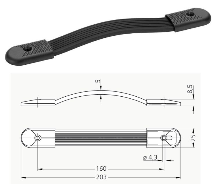 Leschhorn MA-25.160.84   Ausziehbare Tragegriffe A 160, Weichkunststoff, Abdeckkappen Kunststoff schwarz - MA-25-160-84