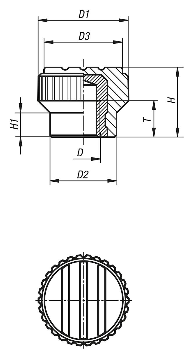Norelem 06094-003 NOVO.GRIP RÄNDELKNOPF GR.0 M3 - NLM 06094-IG Raendelknoepfe mit Innengewinde - Massblatt