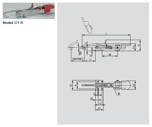 DESTACO 371-M-100 Haken-Verschluss-Spanner Haltekraft 3400N, Spannweg 140mm *SONDERLÄNGE 100mm länger als Standard! - 371-R Haken-Verschluss-Spanner - Hakenspanner - mit DE-STA-CO Toggle Lock Plus