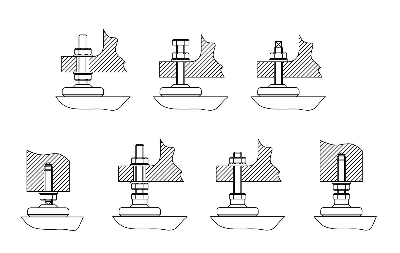 EFFBE HPRSF-100 Maschinenfüße Levelmount®, Typ HPRSF, D100, Belastung 20,0kN, ohne Gewindespindel, NBR mit hoher Elastizität, Metallteile: Stahl, verchromt - EFFBE HPRSF - HPRSF-G Maschinenfuesse Levelmount - Montagemoeglichkeiten