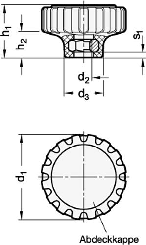 Ganter 7336-53-M10-ST RÄNDELGRIFF - GN 7336 Raendelgriffe - Kunststoff - Gewindebuchse Stahl - Edelstahl-Skizze
